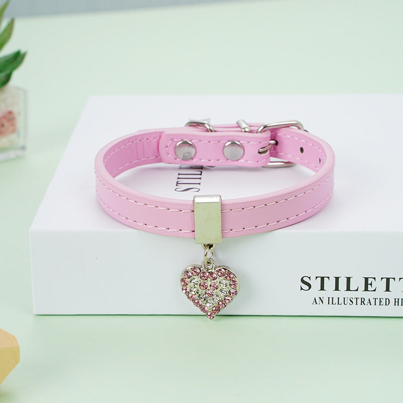 PU Dog Collar Heart Charm Adjustable XS S M Sizes 8