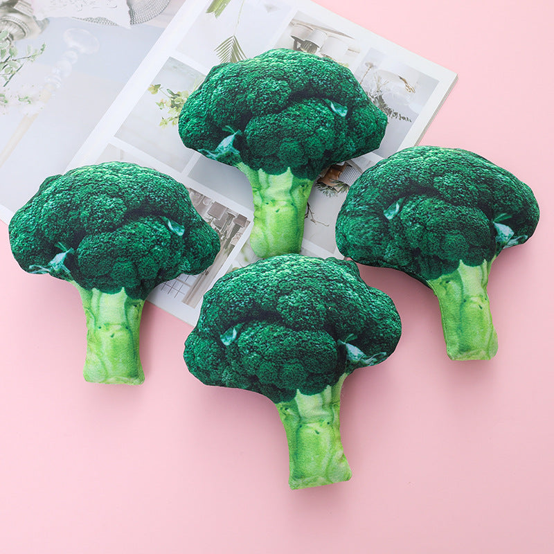 Plush Dog Squeaky Toy Broccoli Shape Soft Interactive