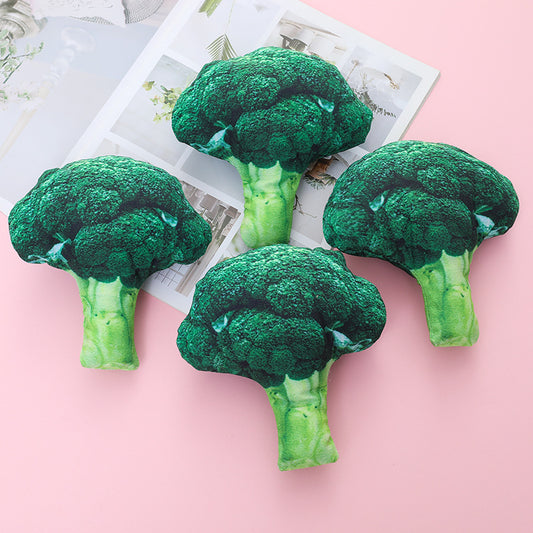 Plush Dog Squeaky Toy Broccoli Shape Soft Interactive