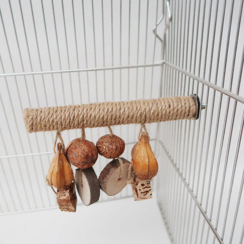 Wooden Parrot Chew Toy Hemp Rope Weaving Stand Stick 4