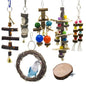Wooden Parrot Chew Toy Set Hanging Natural Bird Cage Toys 7 Pack