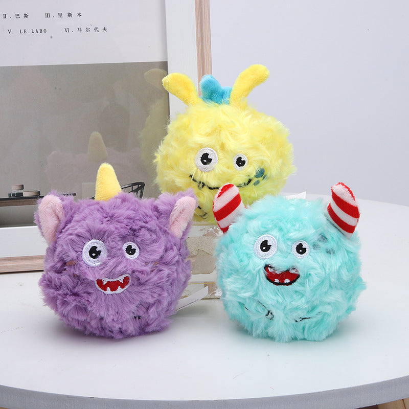 Monster Plush Dog Ball Toy Soft Interactive Squeaky
