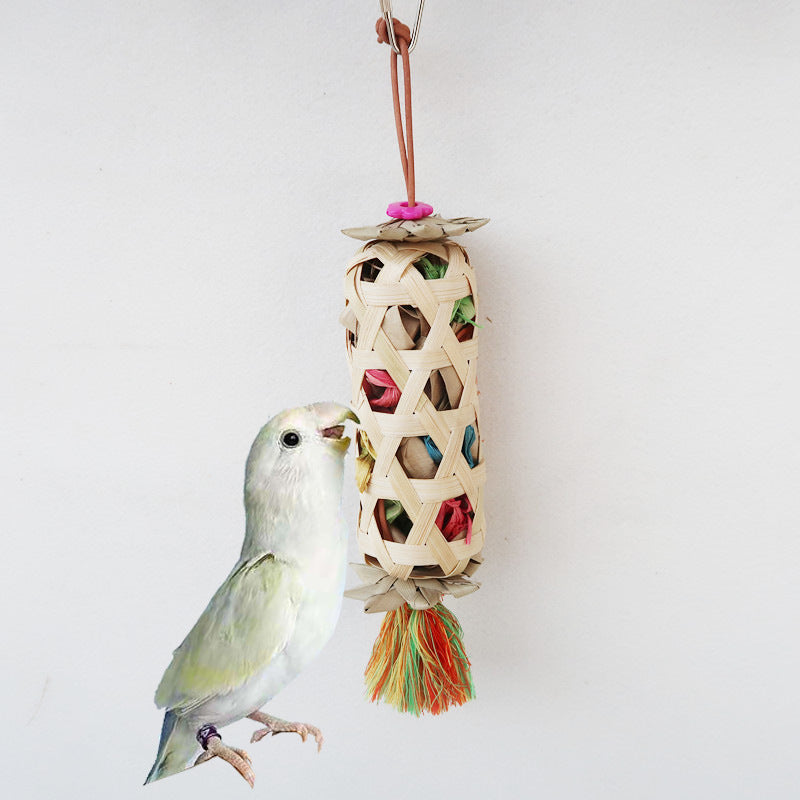 Bamboo Palm Leaf Parrot Chew Toy Hanging Cage Accessory