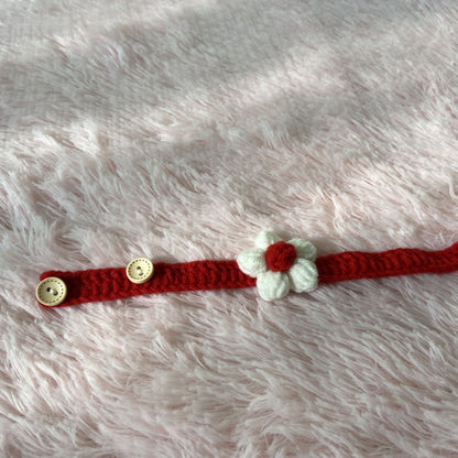Hand Knitting Yarn Dog Collar with Flower Decoration Adjustable 7