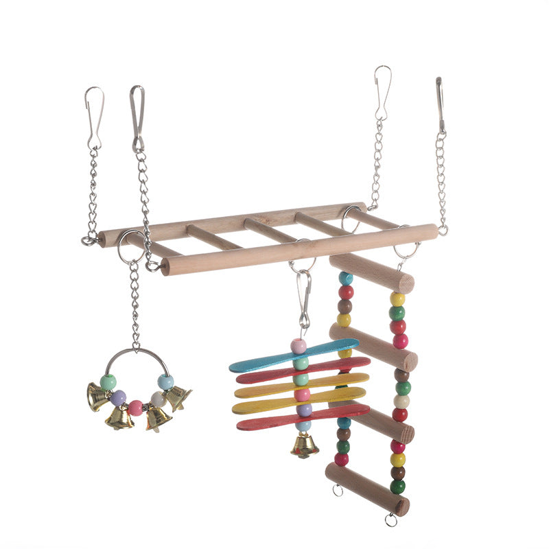 Wooden Parrot Ladder Swing Hanging Bird Cage Toy 22x8x28cm