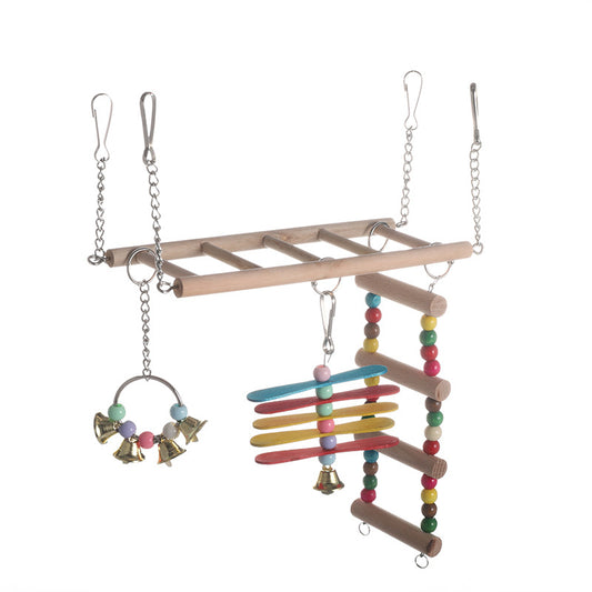 Wooden Parrot Ladder Swing Hanging Bird Cage Toy 22x8x28cm