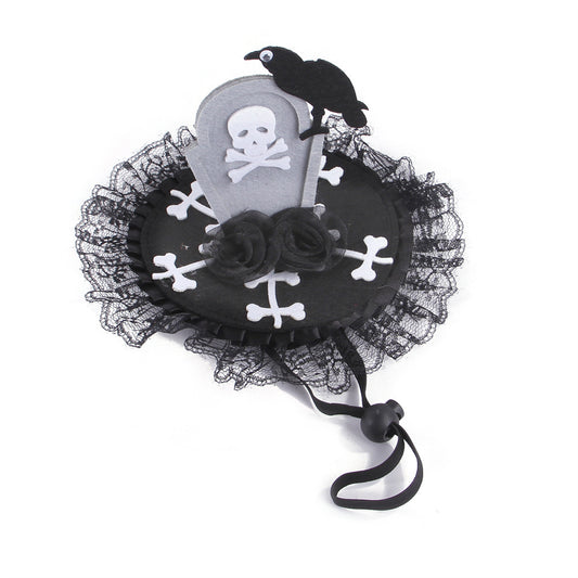 Cloth Cat Hat Halloween Skull Cross Design Adjustable Neck Size