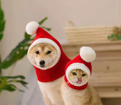 Hand Knitted Dog Hat Christmas Pom Pom Cozy Cover