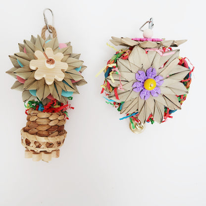 Hand-Knitted Palm Leaf Parrot Chew Toy Natural Materials