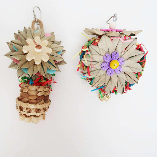 Hand-Knitted Palm Leaf Parrot Chew Toy Natural Materials