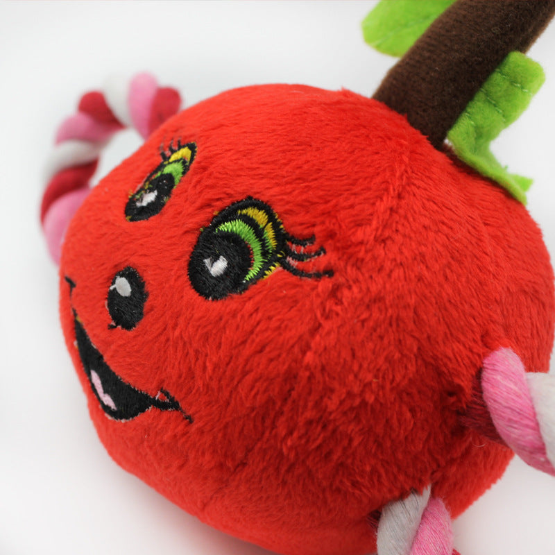 Plush Dog Toy Fruit Shape with Cotton Filling and Rope Handle 2
