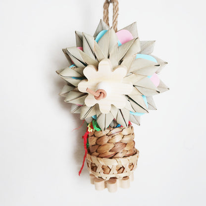 Hand-Knitted Palm Leaf Parrot Chew Toy Natural Materials 4