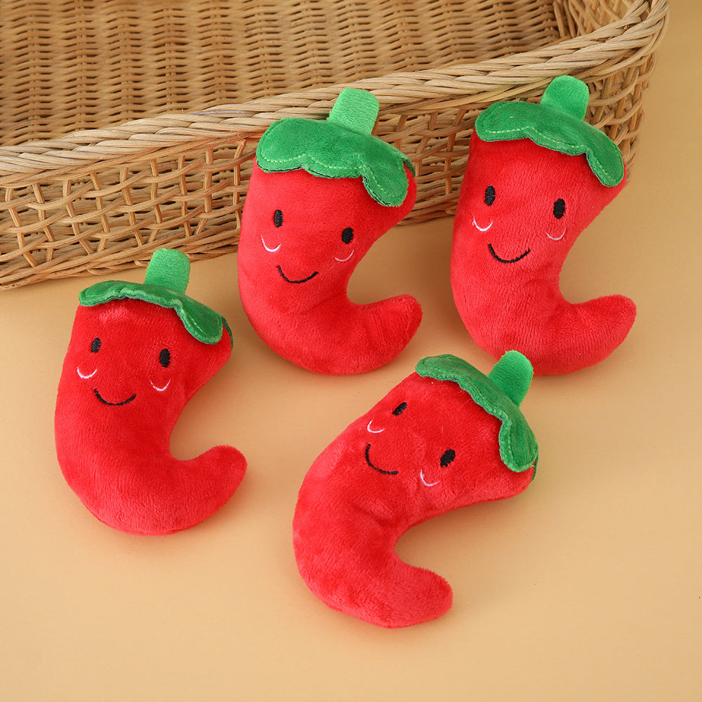 Plush Dog Toy Pepper Shape Soft Interactive Chew Toy 2