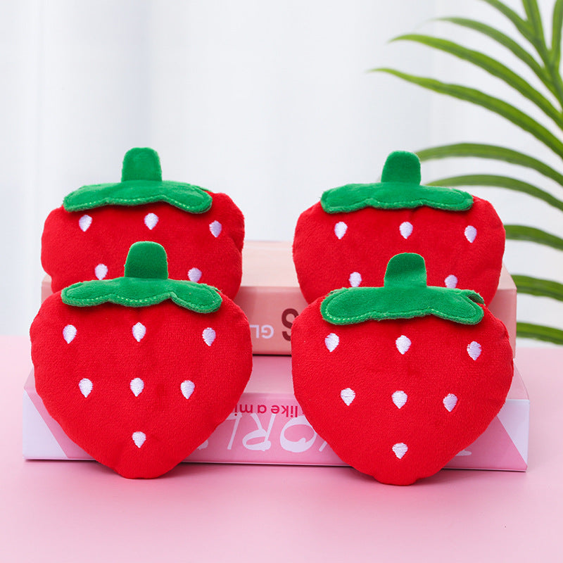 Strawberry Plush Dog Toy Soft Squeaky Fruit Shape 3