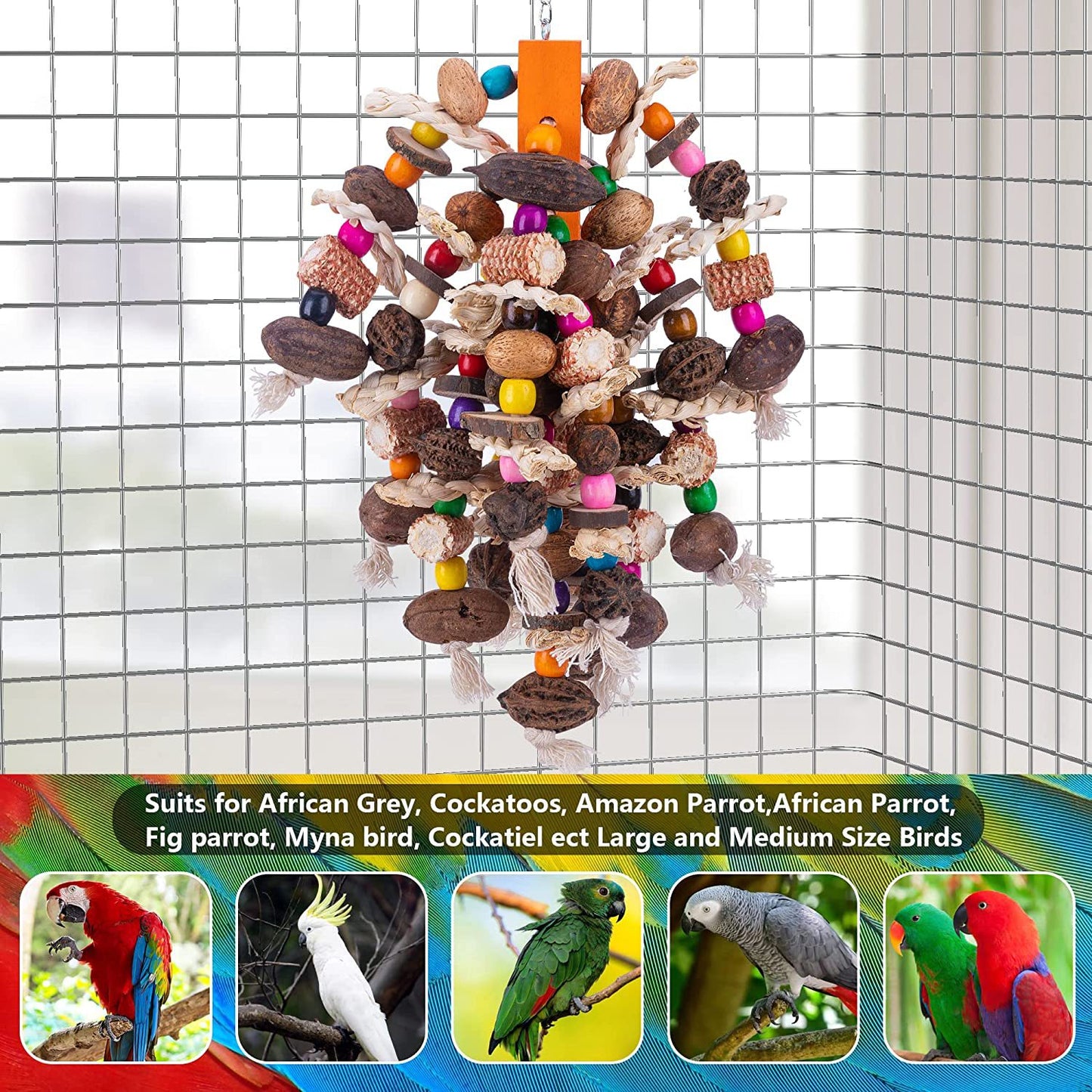 Wooden Parrot Chew Toy Fruit String Hanging Bird Cage Accessory 2