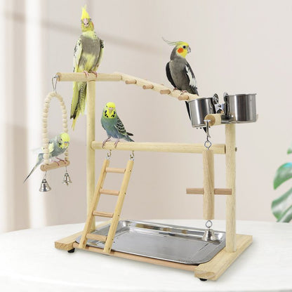 Wooden Parrot Swing Shelf Cage Toy with Ladder and Bells 40x24x9cm