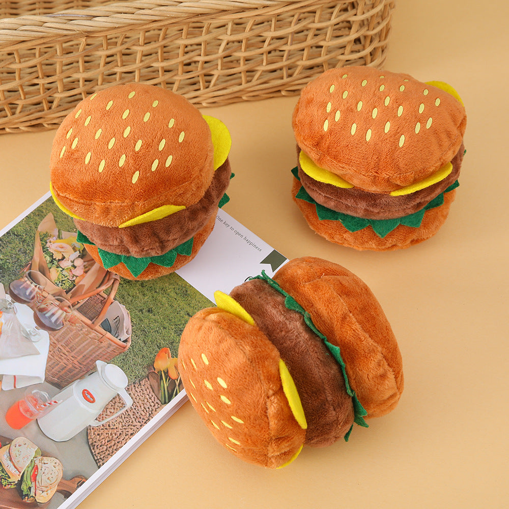 Plush Dog Toy Hamburger Molar Soft Chew Toy 9.5x8.5cm