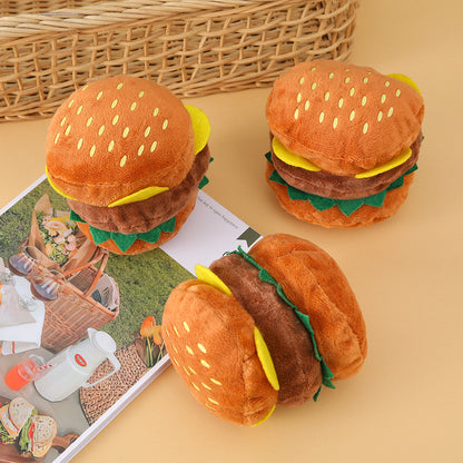 Plush Dog Toy Hamburger Molar Soft Chew Toy 9.5x8.5cm