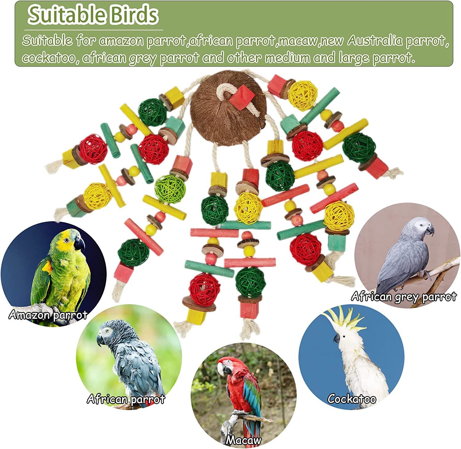 Wooden Parrot Chew Toy Coconut Shell Vine Ball Hanging Toy 4