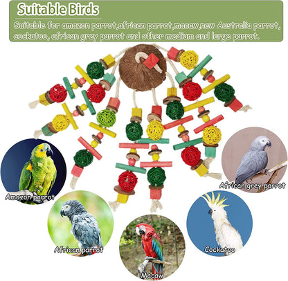 Wooden Parrot Chew Toy Coconut Shell Vine Ball Hanging Toy 4