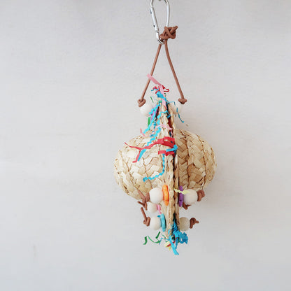 Woven Paper and Straw Parrot Chew Toy Hanging Cage Accessory 2