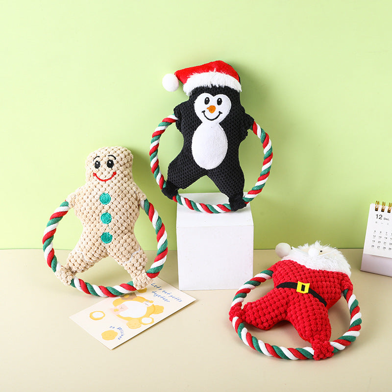Plush Cotton String Dog Toy Christmas Holiday Design 2