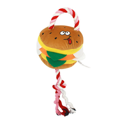 Plush Hamburger Dog Rope Toy Cotton String Interactive Chew 4
