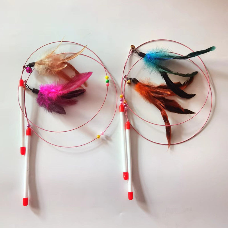 Interactive Cat Teaser Wand Toy Feather with Bell