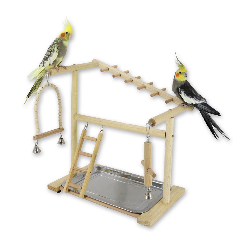 Wooden Parrot Swing Shelf Cage Toy with Ladder and Bells 40x24x9cm 3
