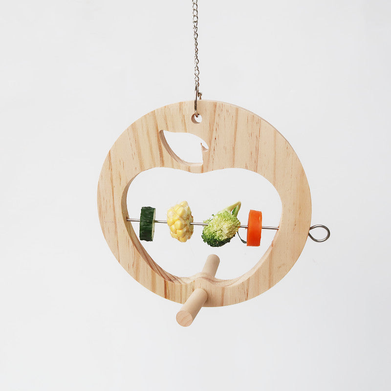 Wooden Parrot Feeder Hanging Bird Food Holder with Stainless Steel Fork 2