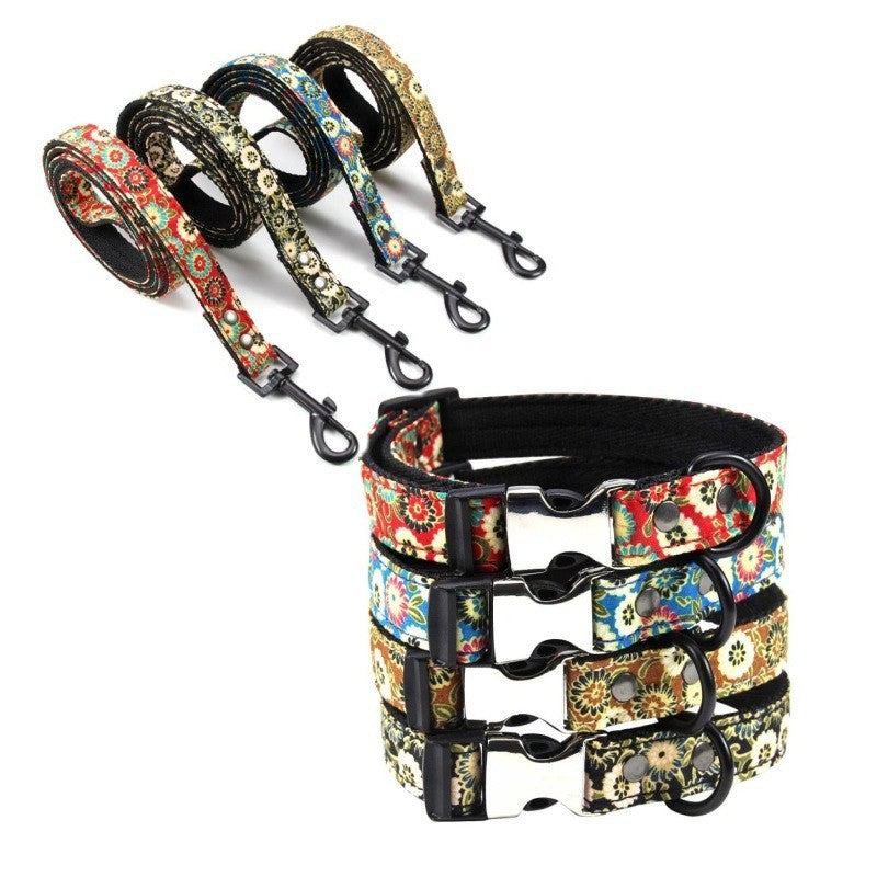 Polyester Floral Dog Collar Adjustable Small Medium Large