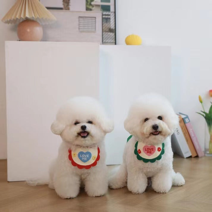 Cute Cotton Dog Bandana Embroidered Love Me Design 4