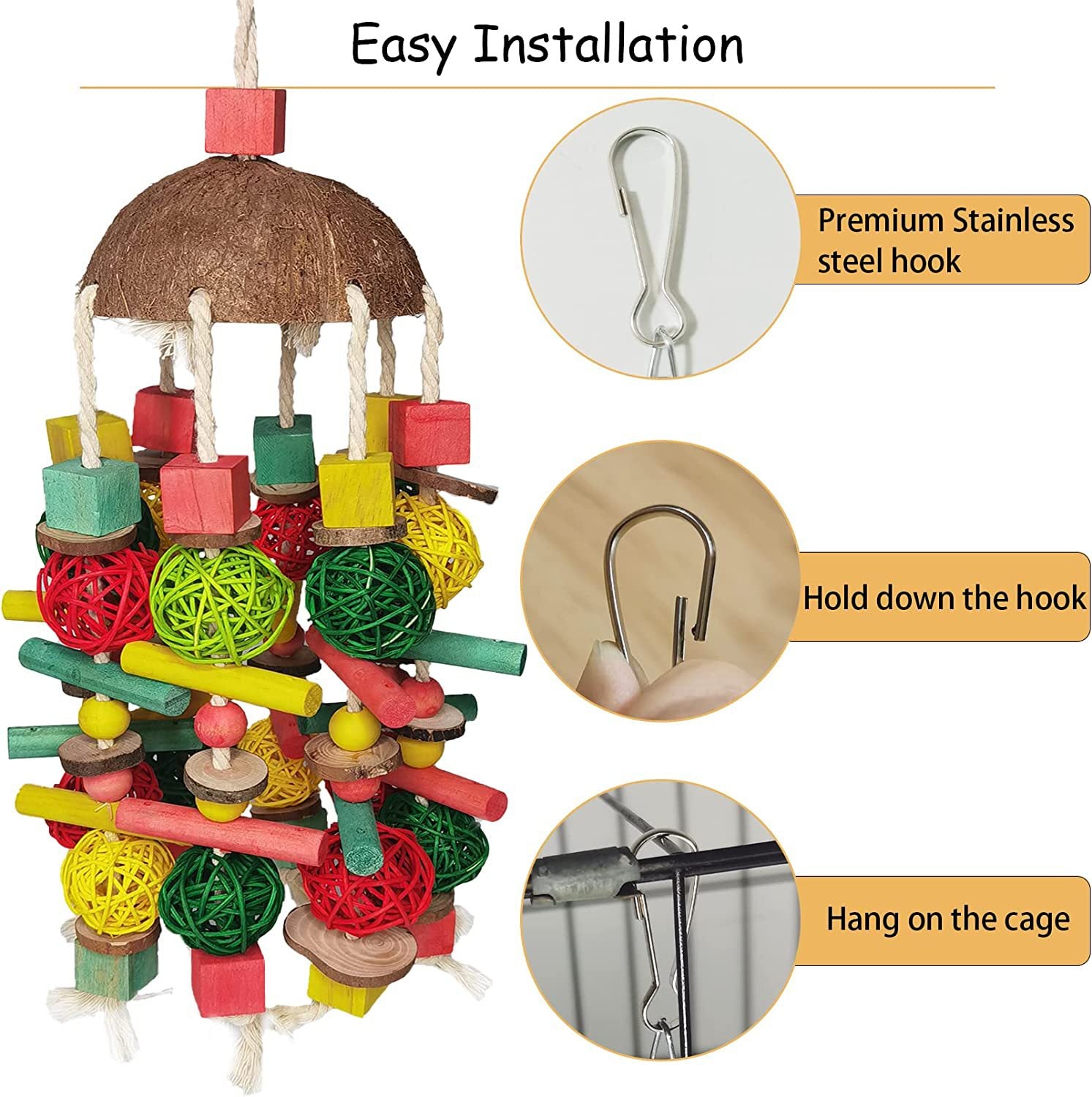 Wooden Parrot Chew Toy Coconut Shell Vine Ball Hanging Toy 2