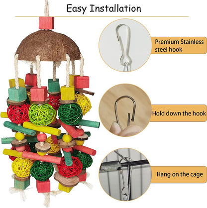 Wooden Parrot Chew Toy Coconut Shell Vine Ball Hanging Toy 2