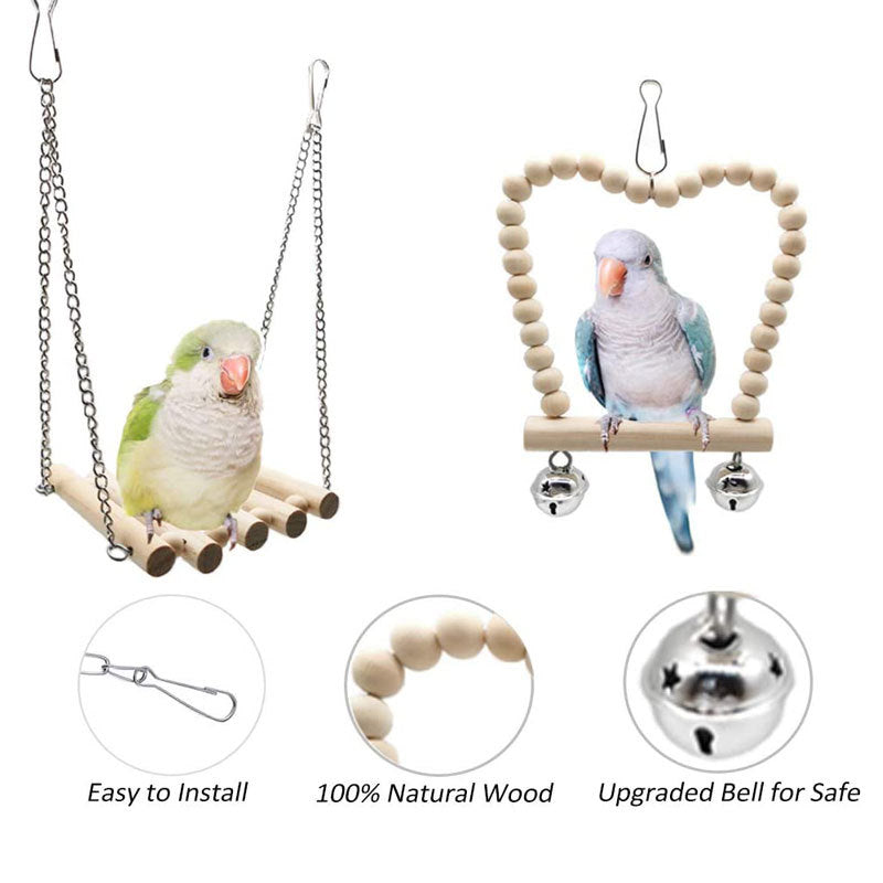 Wooden Parrot Toy Set Perch Swing Hanging 8 Pack 4