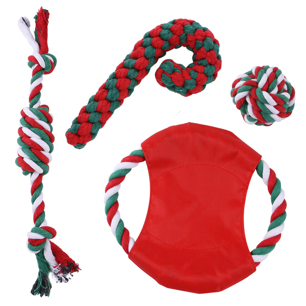 Cotton Dog Rope Toy Christmas Themed Durable Chew Toy 5