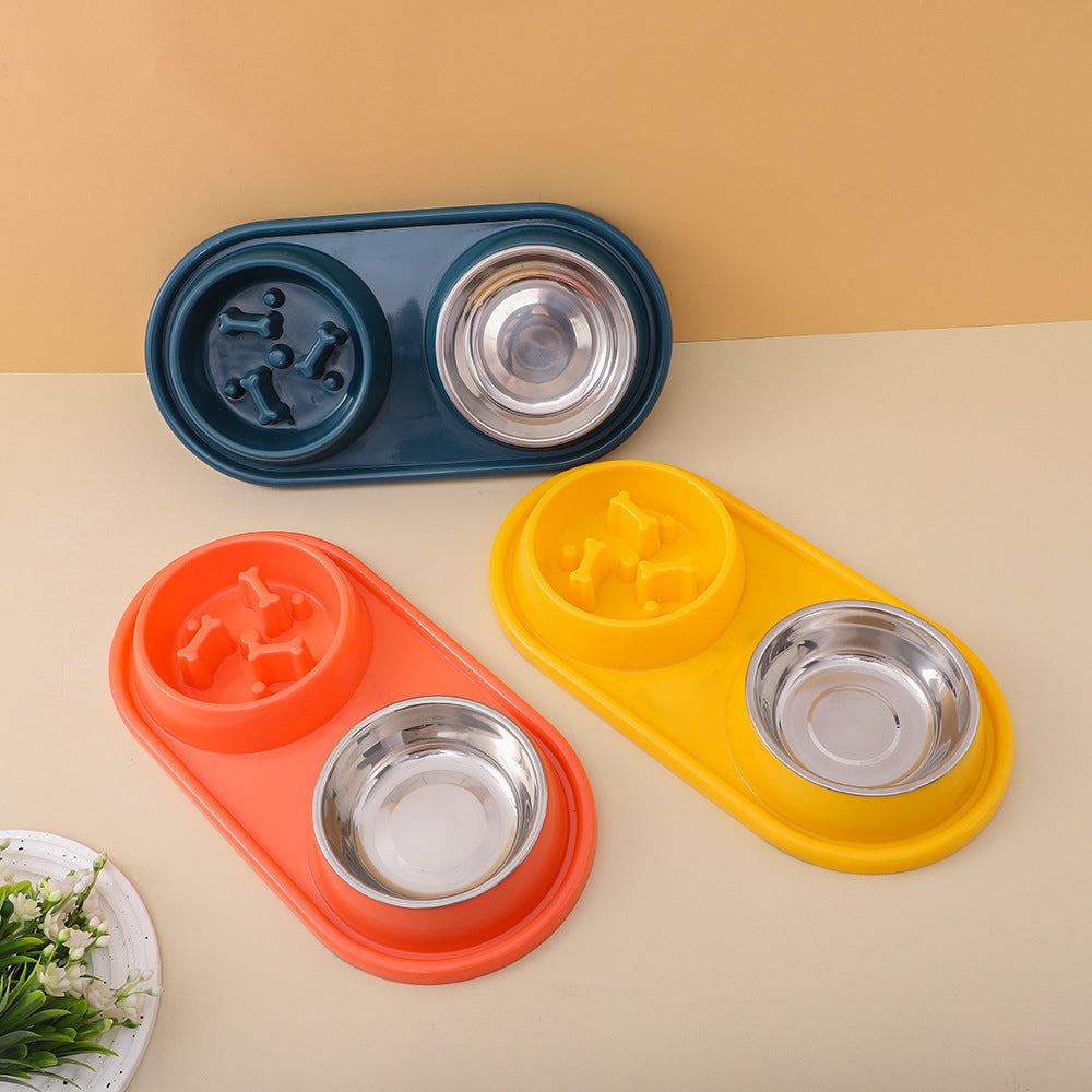 Slow Feeder Dog Bowl Food and Water PP Stainless Steel 39x20x4.5cm 4