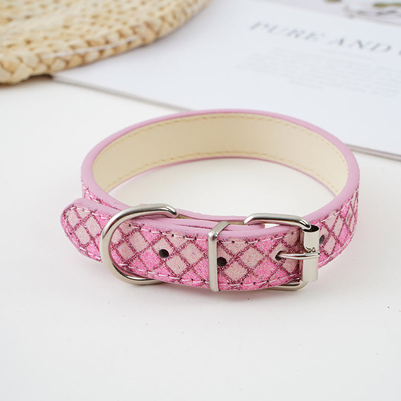 Plaid Sequins PU Dog Collar Adjustable Sizes S to XL 9