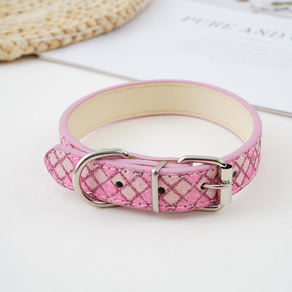 Plaid Sequins PU Dog Collar Adjustable Sizes S to XL 9