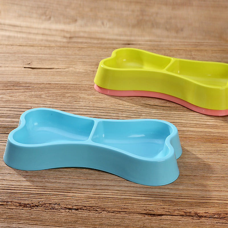 Plastic Dog Bowl Double Food and Water Feeder Bone Shape 2