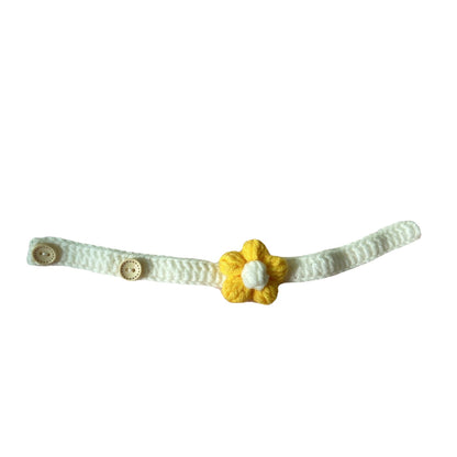 Hand Knitting Yarn Dog Collar with Flower Decoration Adjustable 5