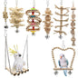 Wooden Parrot Toy Set Perch Swing Hanging 8 Pack