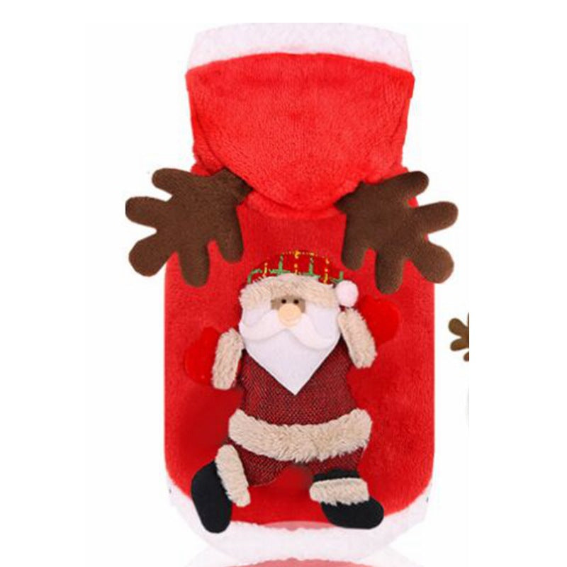 Coral Fleece Dog Clothes Christmas Santa Elk Flannel Hoodie 2