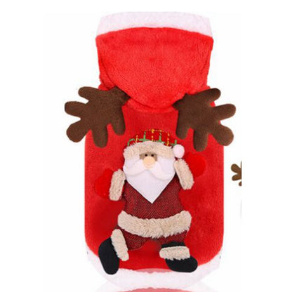 Coral Fleece Dog Clothes Christmas Santa Elk Flannel Hoodie 2