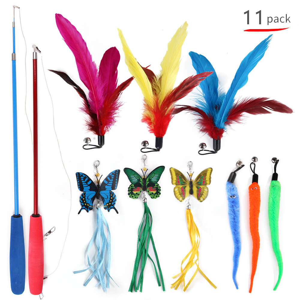 Feather Cat Toys Set 11 Pack Interactive Plush for Cats