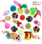 Cat Toys Set 20 Pack Assorted Plush Ball Feather Variety