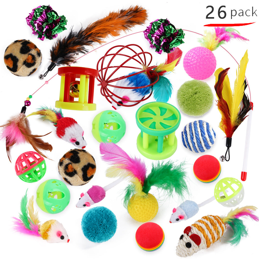 Cat Toys Set 26 Pack Variety Interactive Plush Feather Balls Mice