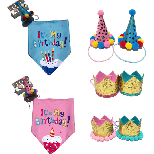 Dog Birthday Accessories Bandana Scarf Hat and Adjustable Bow Tie