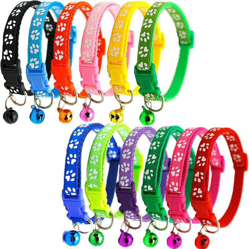Adjustable PVC Dog Collar with Bell Paw Print Design