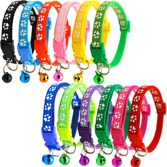 Adjustable PVC Dog Collar with Bell Paw Print Design